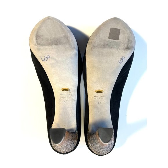 Sergio Rossi Black Suede Pumps w/ Gold Pebbled Heel, Size 11 (US) 41 (EU) New! - Picture 9 of 12